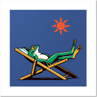 Frog lying on a beach chair Posters and Art